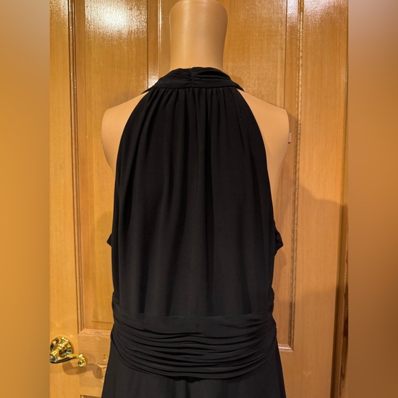 Evan Picone Black Halter Top V-Neck 3 Tier Midi Dress SZ 12 - Picture 5 of 6